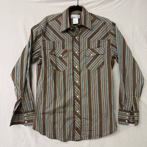 Wrangler Wrancher Men's Long Sleeve Pearl Snap Button Down Size Medium